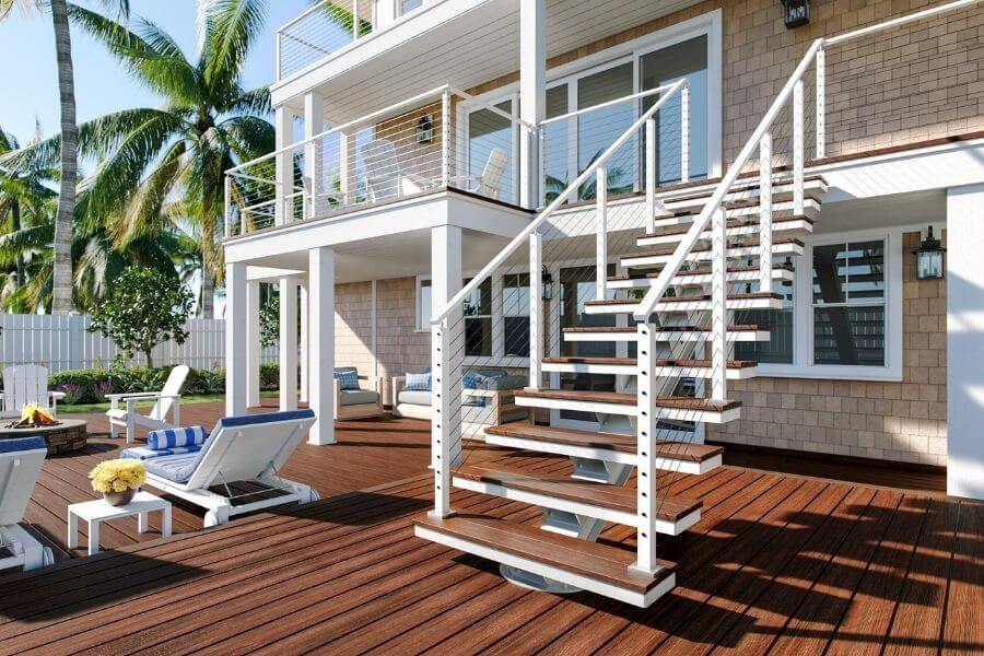 Deck railing around an outdoor living space